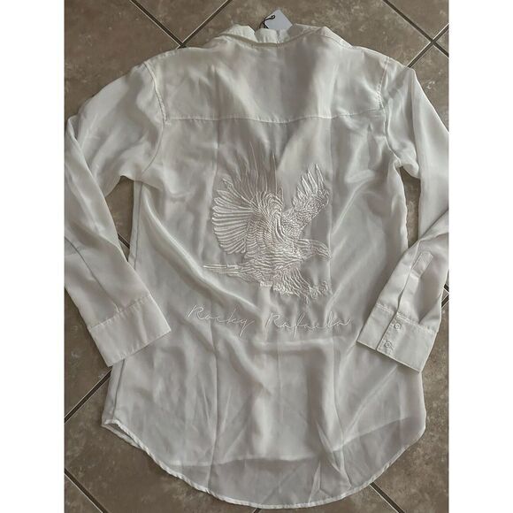 NWT Rocky Rafaela L Silk Embroidered Blouse Top Ivory Designer - Picture 1 of 5